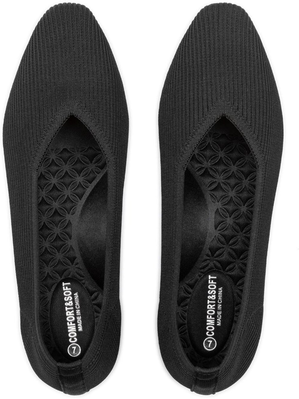 Women's Black Rubber Knit Square Toe Breathable Lightweight Slip-On Shoes
